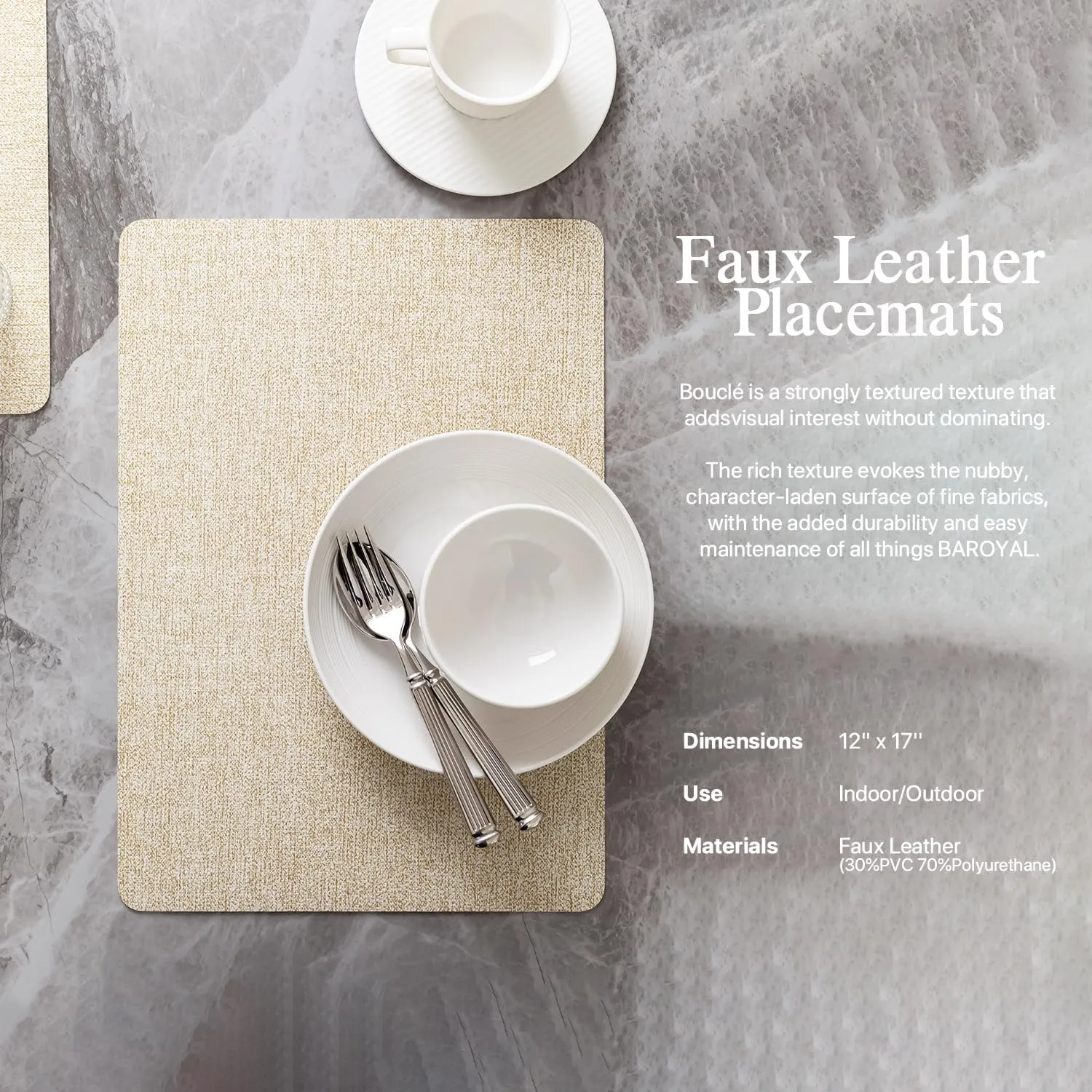 Faux Leather Placemats Set of 8 Vinyl Washable Wipeable Table Mats for Kitchen Dining Table Heat Resistant Waterproof Modern Indoor/Outdoor Placemats Non-Slip Easy Clean Place Mats (Beige)
