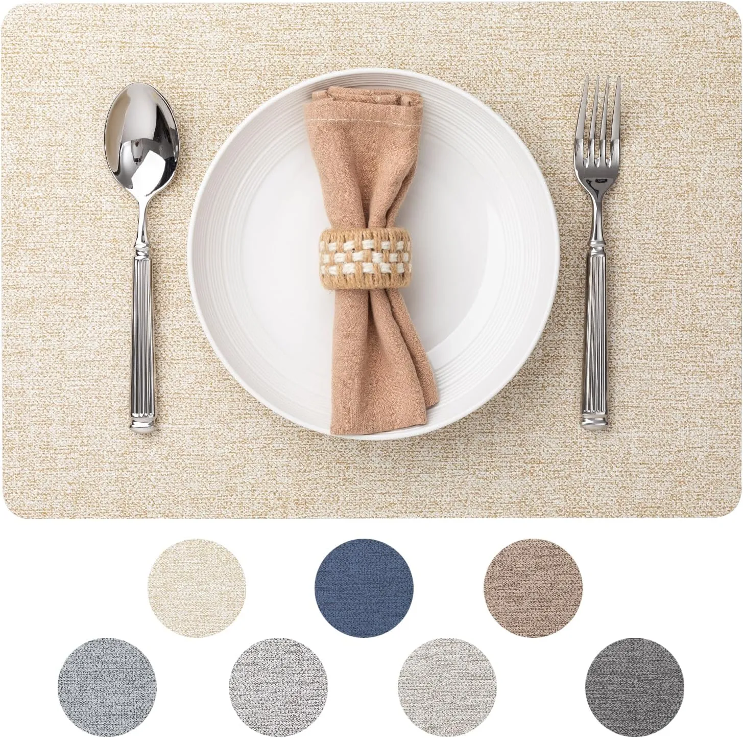 Faux Leather Placemats Set of 8 Vinyl Washable Wipeable Table Mats for Kitchen Dining Table Heat Resistant Waterproof Modern Indoor/Outdoor Placemats Non-Slip Easy Clean Place Mats (Beige)