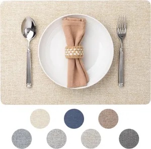 Faux Leather Placemats Set of 8 Vinyl Washable Wipeable Table Mats for Kitchen Dining Table Heat Resistant Waterproof Modern Indoor/Outdoor Placemats Non-Slip Easy Clean Place Mats (Beige)
