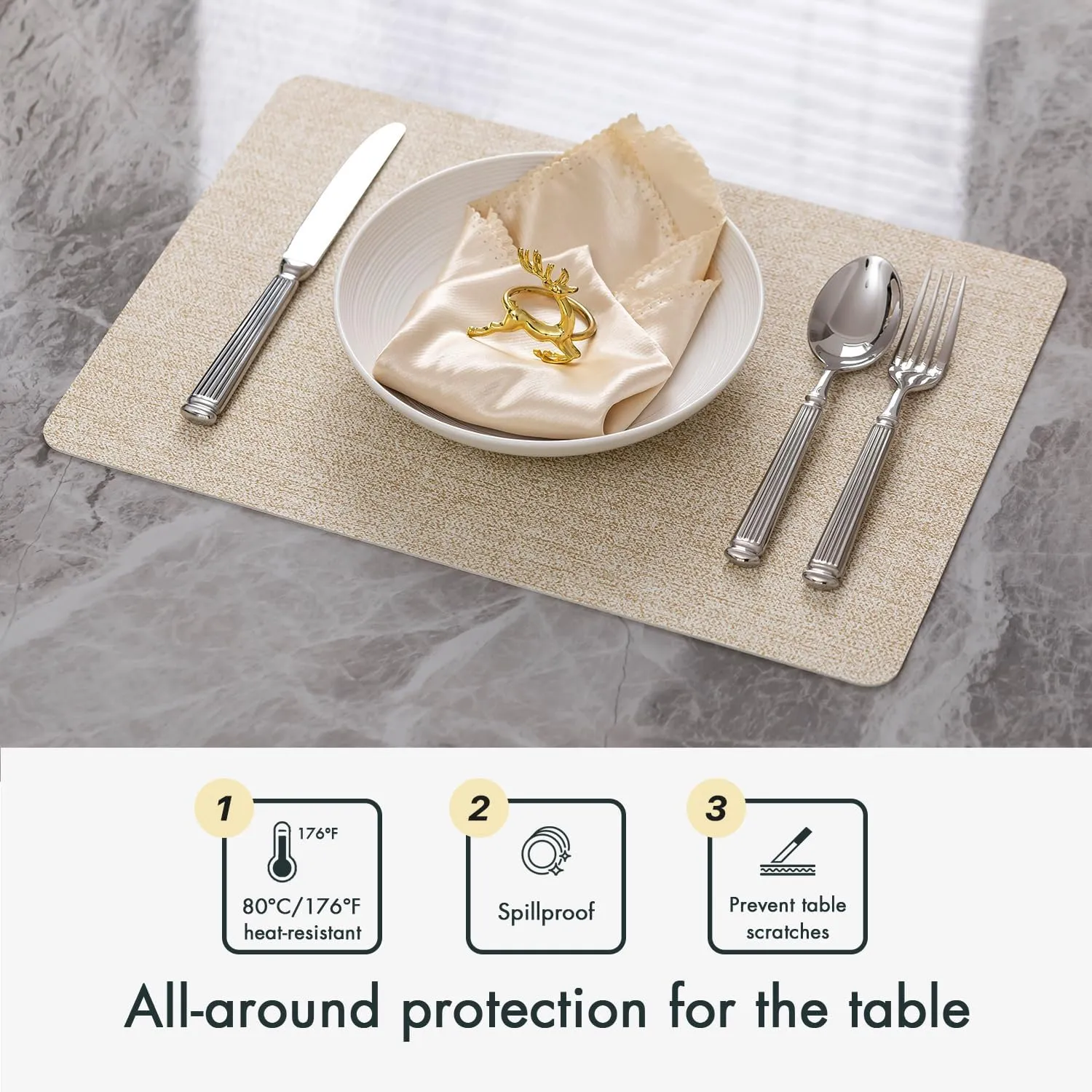 Faux Leather Placemats Set of 8 Vinyl Washable Wipeable Table Mats for Kitchen Dining Table Heat Resistant Waterproof Modern Indoor/Outdoor Placemats Non-Slip Easy Clean Place Mats (Beige)