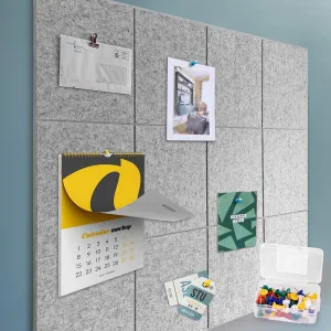 Felt Wall Tiles Bulletin Board with Removable Adhesive, 47"x35" Grey Cork Board Alternative with 40 Push Pins, 12 Pack Large Office Cork Tile Pin Board Felt Squares for Walls