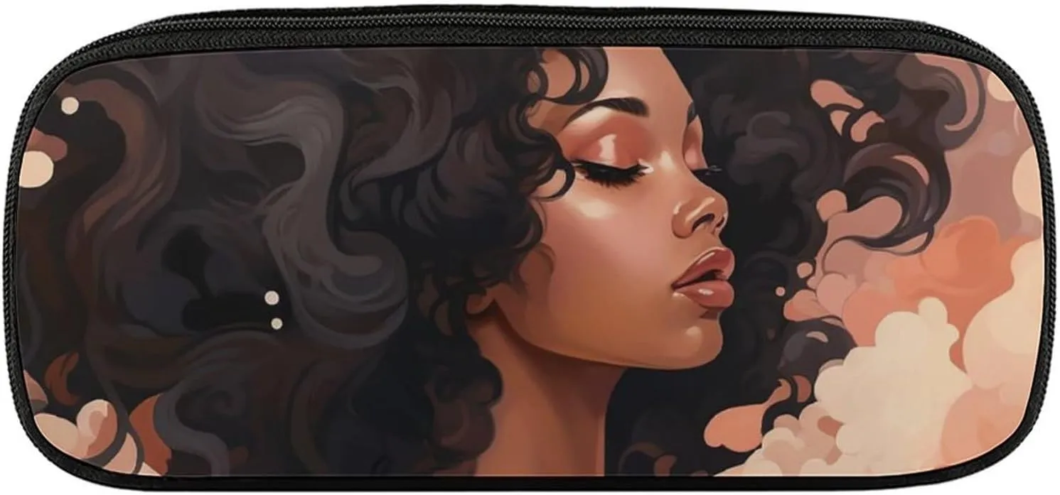 Female Silhouette Large Pencil Bag Waterproof Cute Pen Case Travel Cosmetic Leather Makeup Bag Organizer Pen Holder for Men Women