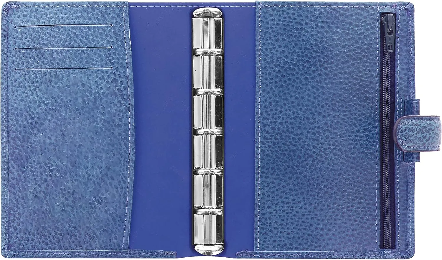 Filofax Finsbury Organizer, Mini Size, Vista Blue - Traditional Grained Leather, Five Rings, Week-to-View Calendar Diary, Multilingual, 2025 (C029504-25)
