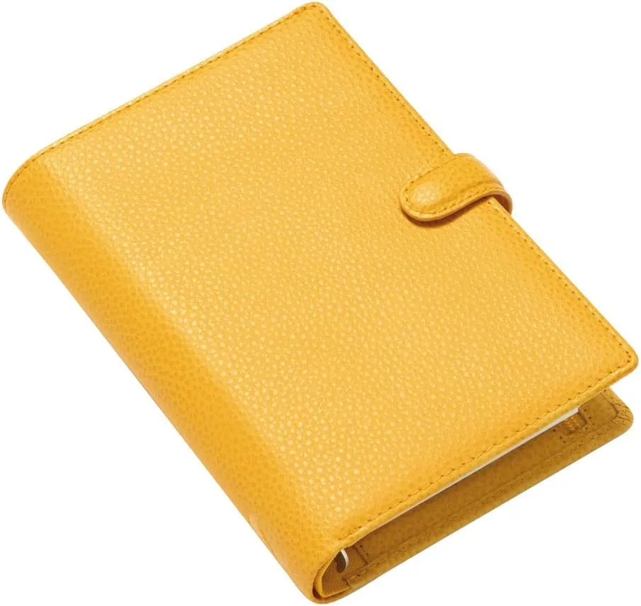 Filofax Finsbury Organizer, Personal Size, Mustard - Traditional Grained Leather, Six Rings, Week-to-View Calendar Diary, Multilingual, 2025 (C022620-25)