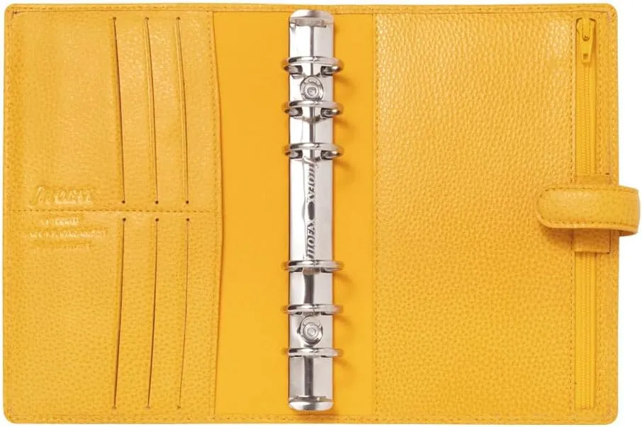 Filofax Finsbury Organizer, Personal Size, Mustard - Traditional Grained Leather, Six Rings, Week-to-View Calendar Diary, Multilingual, 2025 (C022620-25)