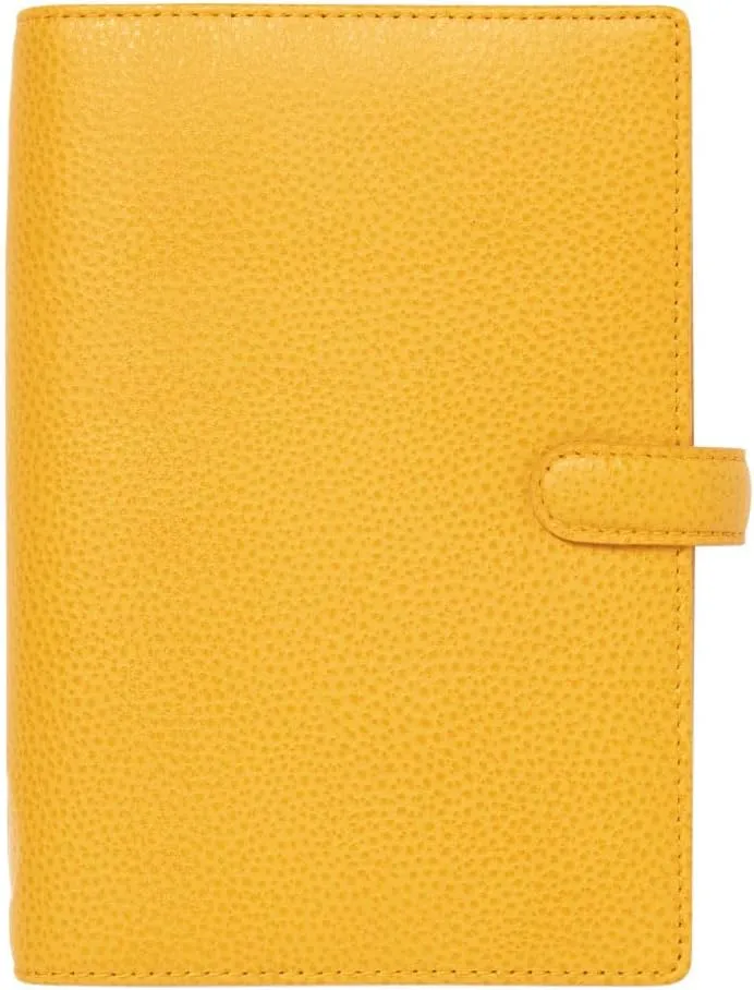 Filofax Finsbury Organizer, Personal Size, Mustard - Traditional Grained Leather, Six Rings, Week-to-View Calendar Diary, Multilingual, 2025 (C022620-25)