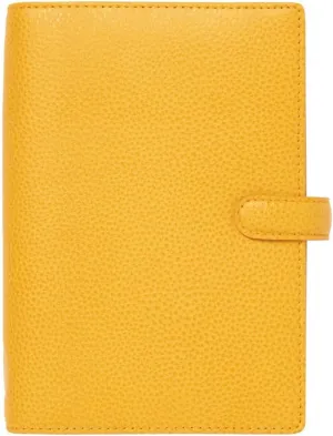 Filofax Finsbury Organizer, Personal Size, Mustard - Traditional Grained Leather, Six Rings, Week-to-View Calendar Diary, Multilingual, 2025 (C022620-25)