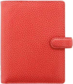 Filofax Finsbury Organizer, Pocket Size, Coral - Traditional Grained Leather, Six Rings, Week-to-View Calendar Diary, Multilingual, 2025 (C025553-25)