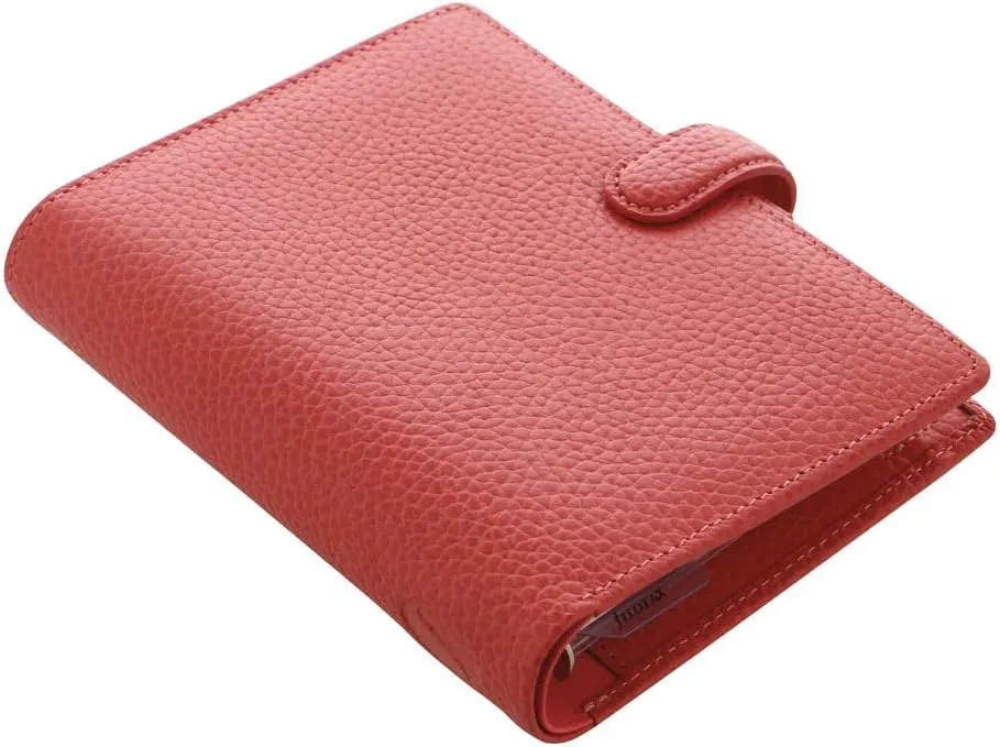 Filofax Finsbury Organizer, Pocket Size, Coral - Traditional Grained Leather, Six Rings, Week-to-View Calendar Diary, Multilingual, 2025 (C025553-25)