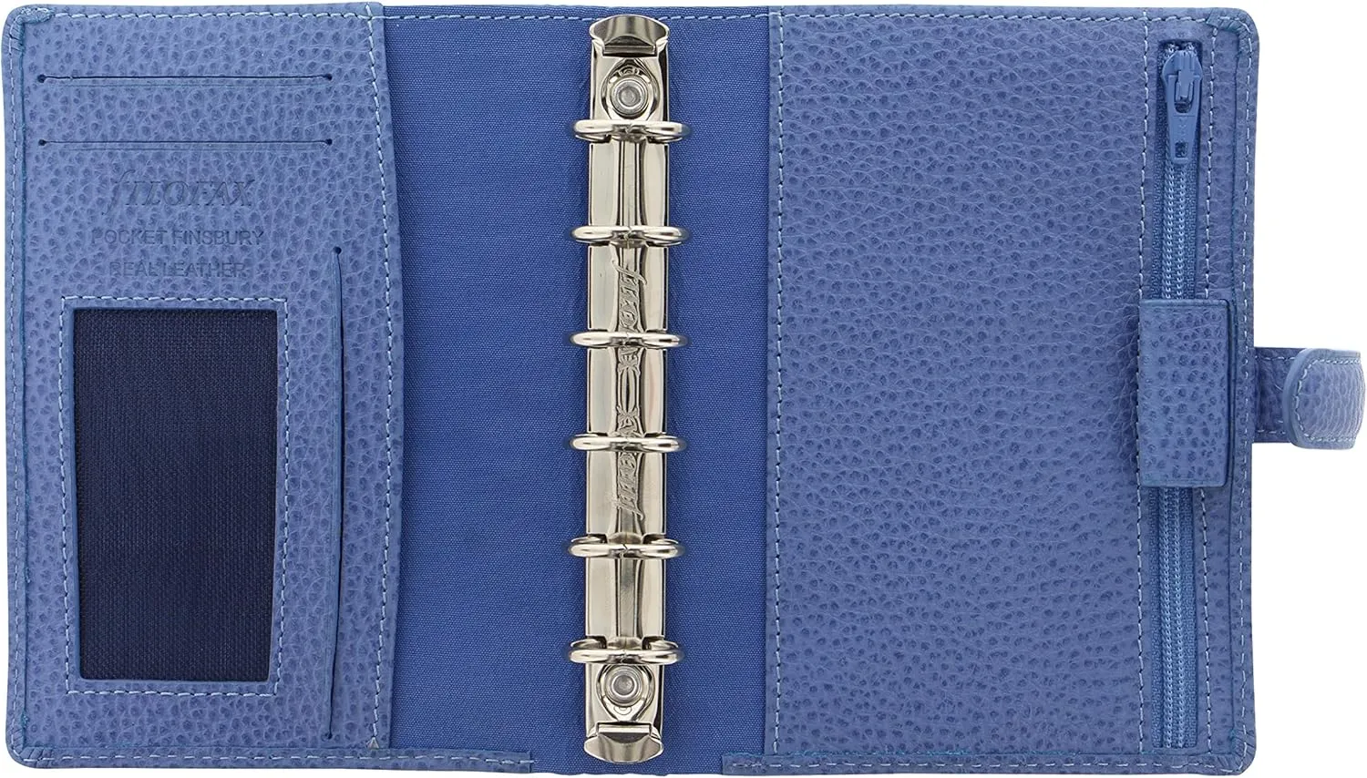 Filofax Finsbury Organizer, Pocket Size, Vista Blue - Traditional Grained Leather, Six Rings, Week-to-View Calendar Diary, Multilingual, 2025 (C029502-25)