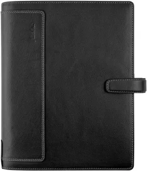 Filofax Holborn Organizer, A5 Size, Black - Full-Grain Buffalo Leather, Six Rings, Cotton Cream Week-to-View Calendar Diary, Multilingual, 2025 (C025118-25)