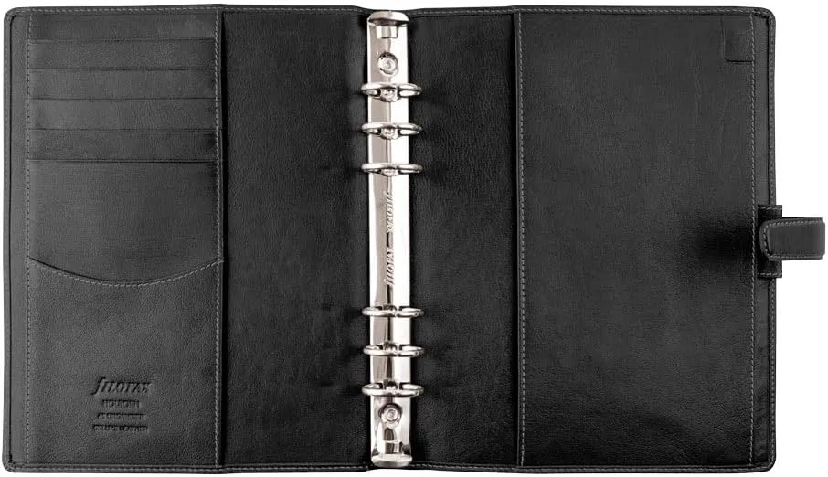 Filofax Holborn Organizer, A5 Size, Black - Full-Grain Buffalo Leather, Six Rings, Cotton Cream Week-to-View Calendar Diary, Multilingual, 2025 (C025118-25)