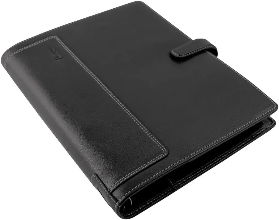 Filofax Holborn Organizer, A5 Size, Black - Full-Grain Buffalo Leather, Six Rings, Cotton Cream Week-to-View Calendar Diary, Multilingual, 2025 (C025118-25)
