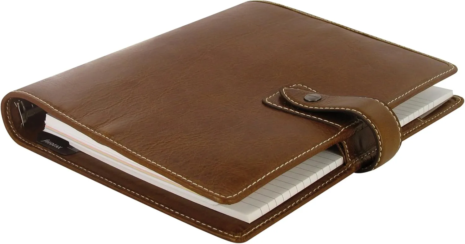 Filofax Malden Organizer, A5 Size, Ochre - Tactile, Full-Grain Buffalo Leather, Six Rings, Cotton Cream Week-to-View Calendar Diary, Multilingual, 2025 (C025847-25)