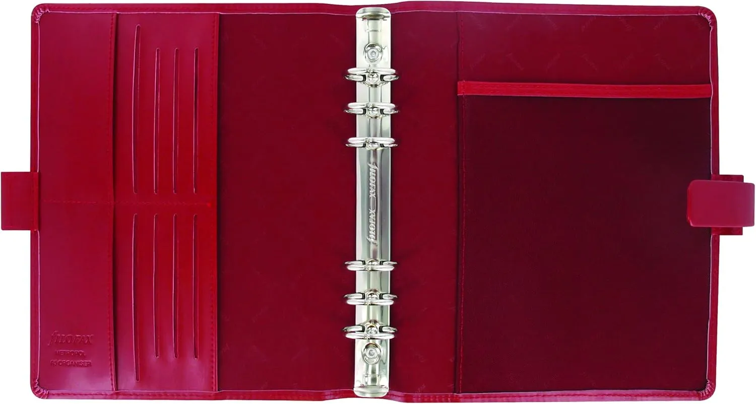 Filofax Metropol Organizer, A5 Size, Red - Leather-Look, Six Rings, Week-to-View Calendar Diary, Multilingual, 2025 (C026972-25)