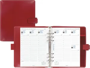 Filofax Metropol Organizer, A5 Size, Red - Leather-Look, Six Rings, Week-to-View Calendar Diary, Multilingual, 2025 (C026972-25)