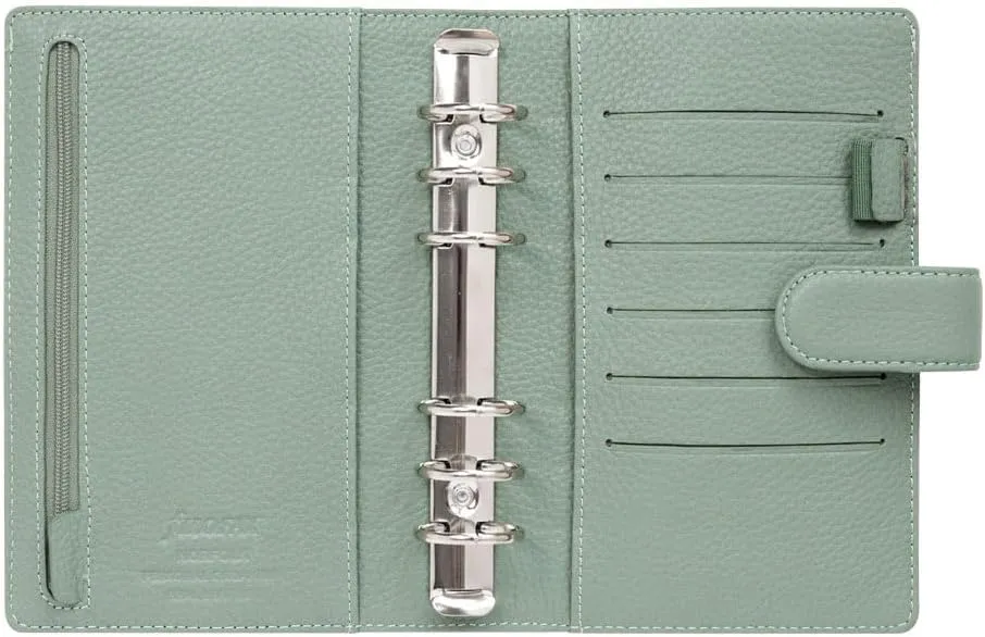 Filofax Norfolk Organizer, Personal Size, Sage - Soft, Full-Grain Leather, Six Rings, Week-to-View Calendar Diary, Multilingual, 2025 (C022636-25)