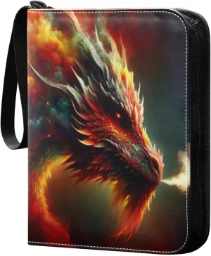 Fire Dragon Colorful Collectible Trading Card Albums, Waterproof PU Card Collection Binder Fits 400 Cards with Removable Sleeves for Baseball Card, Football Card