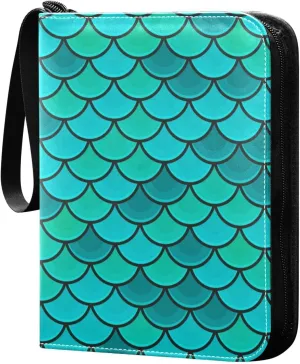 Fish Scales Blue Pattern Card Collector Holder for Collectible Boys Girls Game Sports Cards MTG TCG, 4 Pockets Trading Card Folder Zip Card Binder