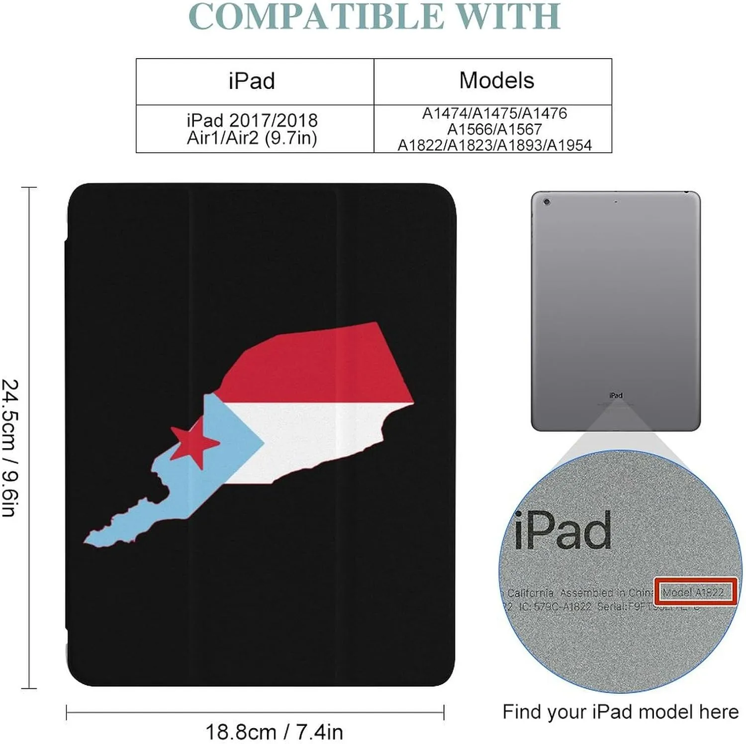 Flag Map of South Yemen Protective Case with Soft Silicone Back Smart Stand Case Cover with Pencil Holder Compatible with IPAD 2017/2018/Air1/Air2 (9.7in)