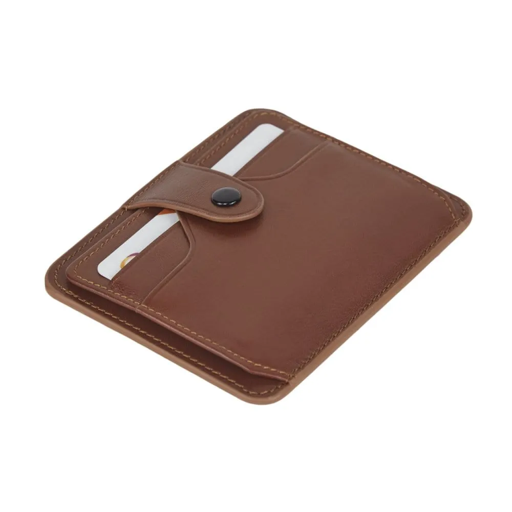 Flat Compact Credit Card Wallet With 2 ID Windows, 6CC - Havana Tan