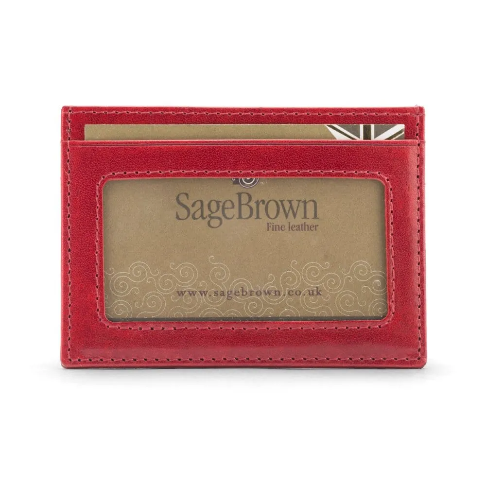 Flat Leather Credit Card Wallet With ID Window - Red