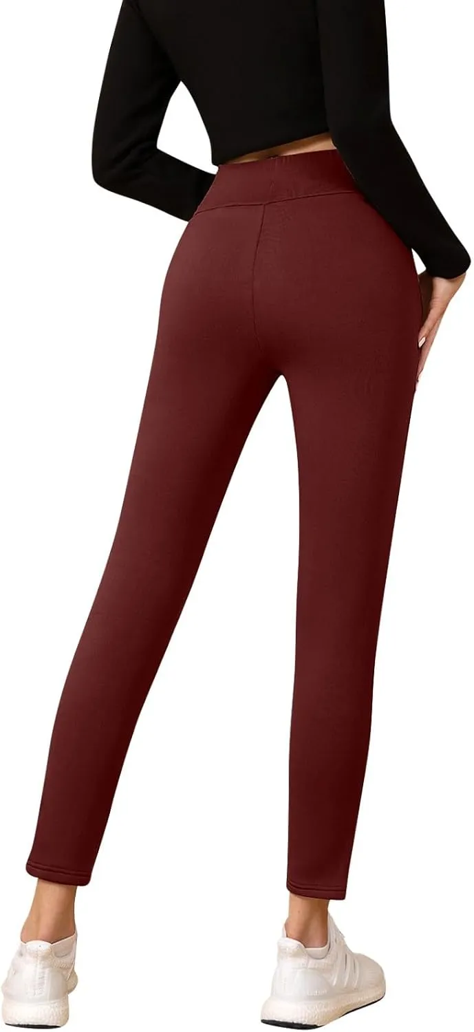 Fleece Lined Leggings Women Tummy Control Winter Warm Yoga Pants Casual Comfy Thick High Waisted Thermal Pants