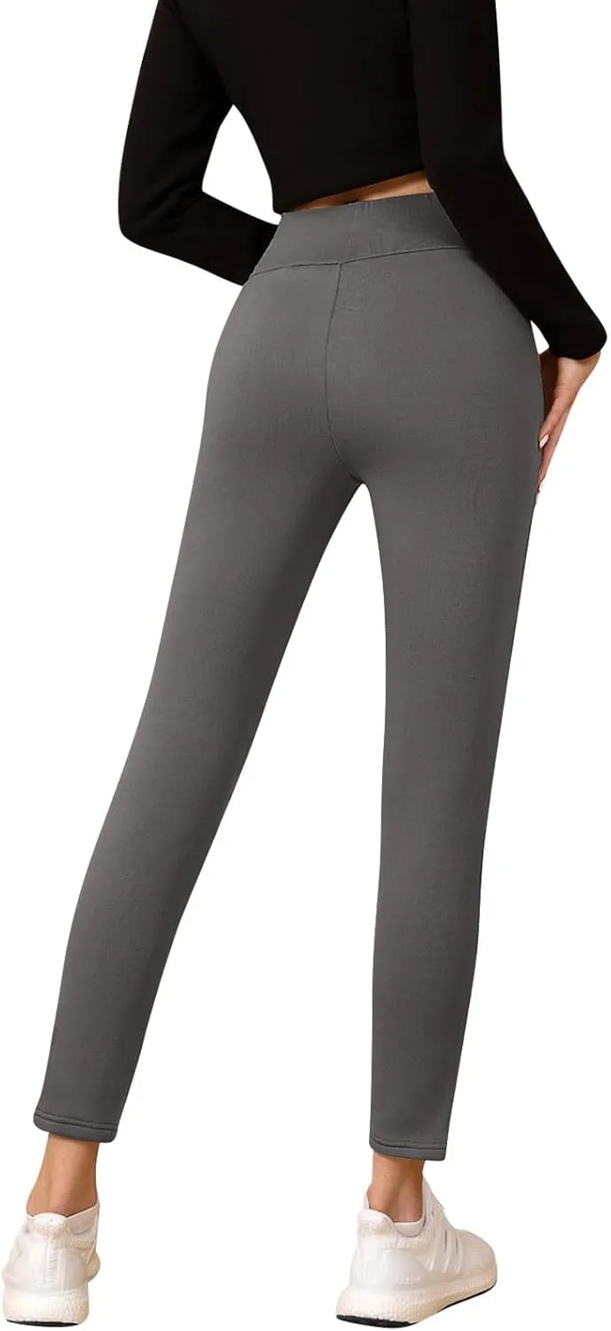 Fleece Lined Leggings Women Tummy Control Winter Warm Yoga Pants Casual Comfy Thick High Waisted Thermal Pants