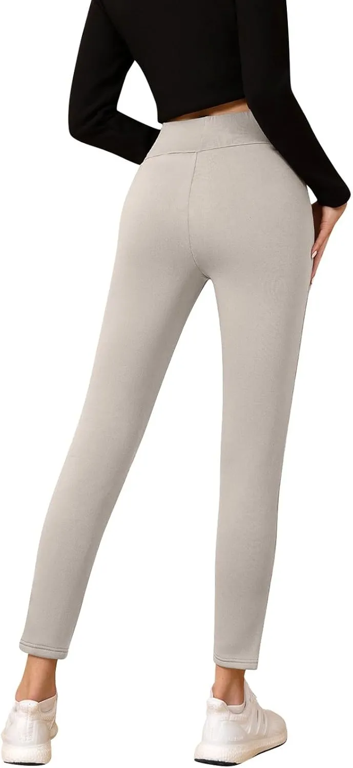 Fleece Lined Leggings Women Tummy Control Winter Warm Yoga Pants Casual Comfy Thick High Waisted Thermal Pants