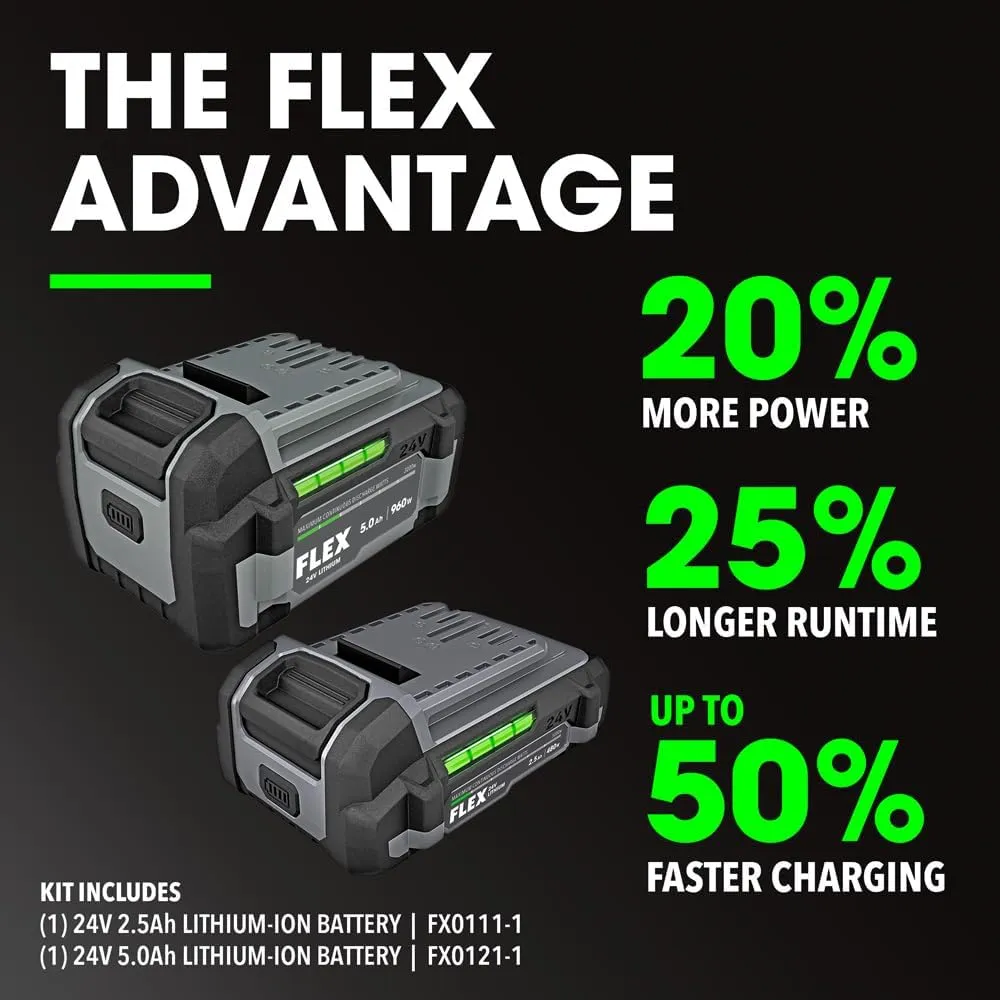 FLEX 24V Brushless Cordless 2-Tool Combo Kit: 1/2-Inch Drill Driver with Turbo Mode and 1/4-Inch Quick Eject Hex Impact Driver with 2.5Ah, 5.0Ah Lithium Batteries and 160W Fast Charger - FXM204-2B