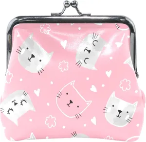 Floral Faces Pink Cute Coin Purse for Women Leather Kiss Lock Buckle Small Pouch Coin Wallet