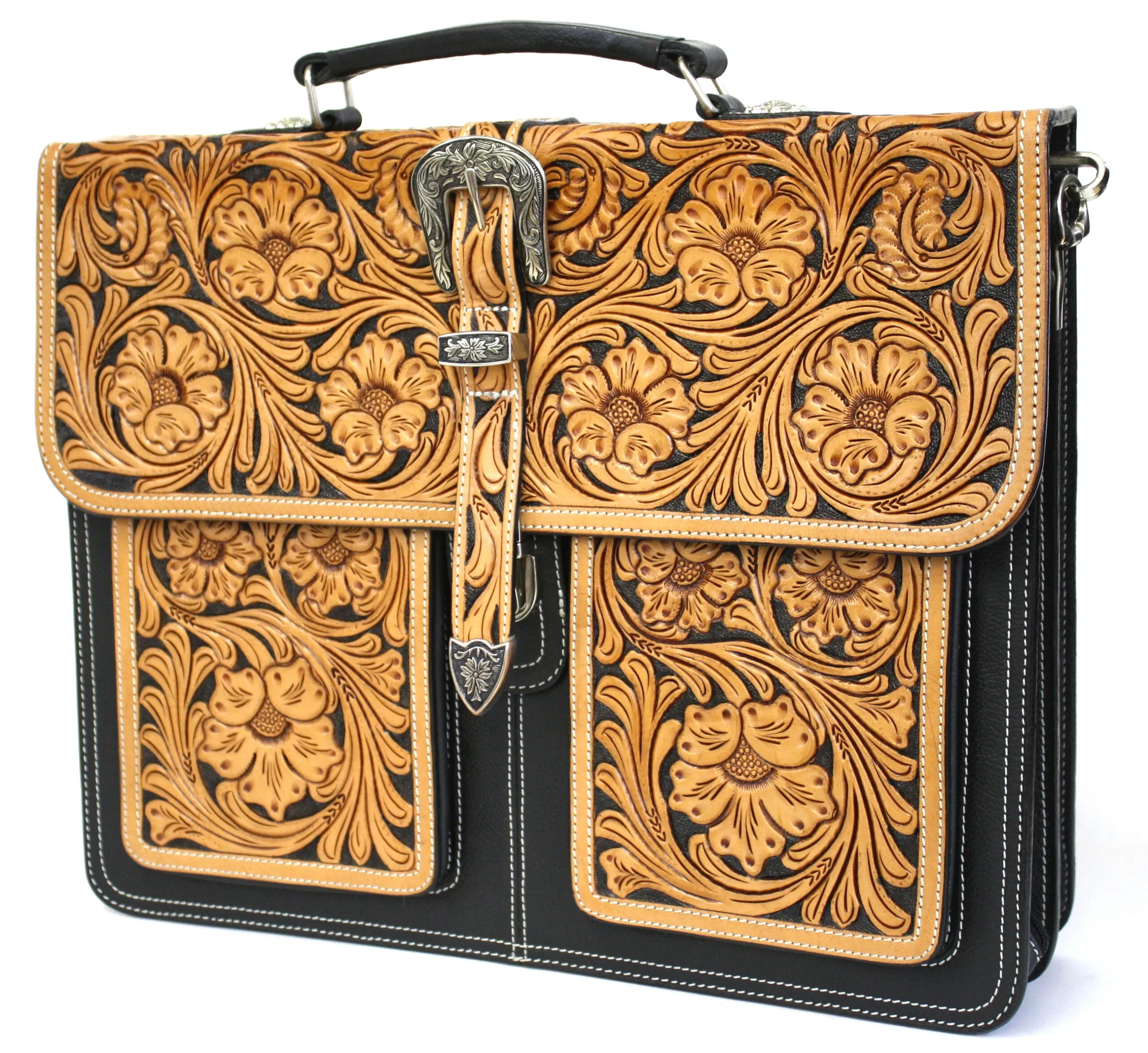 Floral Two Tone Leather Briefcase