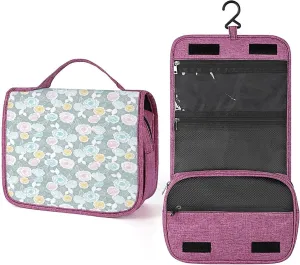 Flower Design,Toiletry Bag Hanging Travel Makeup Organizer,Ornate Hand Drawn Flourish,Cosmetic Makeup Bag for Full Sized Toiletries,Blue Grey