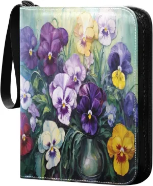 Flower Painting Card Binder with Double Sided PU Leather Holder Albums Book with 400 Pockets for Collectible Trading Card Games Card