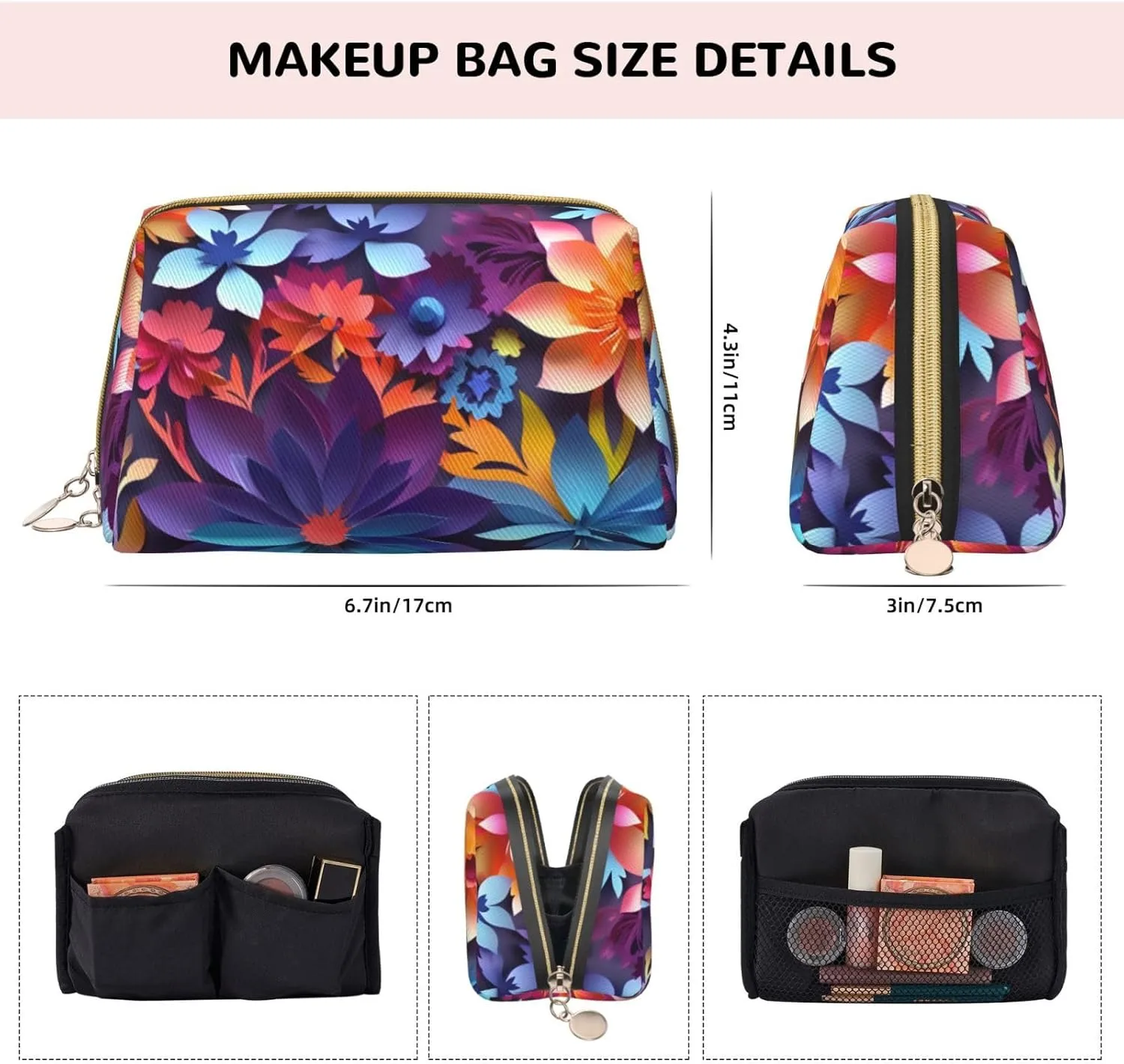 Flower Toiletry Pouch, Travel-Friendly Makeup Organizer For Makeup Brushes, Lipsticks