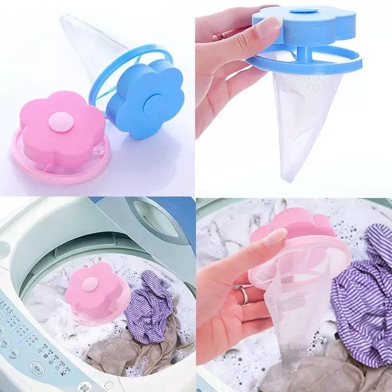 Flower Washing Machine Mesh Filter, Reusable Washing Machine Floating Lint Mesh Bag, Hair Filter Net Pouch, Washer Hair Catcher