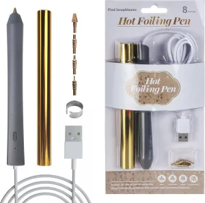 Foil Quill Pen Kit with 4 Size Metal Tips &1pc Gold Heat Activated Foil Rolls, Hot Foiling Pen for Card Making Scrapbooking Tools,Drawing Pen USB Powered Foil Quill Starter Kit (Grey)