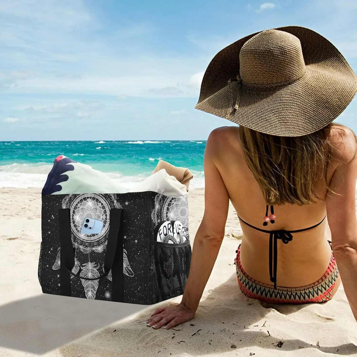 Foldable Grocery Reusable Tote Grocery Bag, Travel Canvas Shoulder Bags, Large Casual Laundry Pool Beach Bag