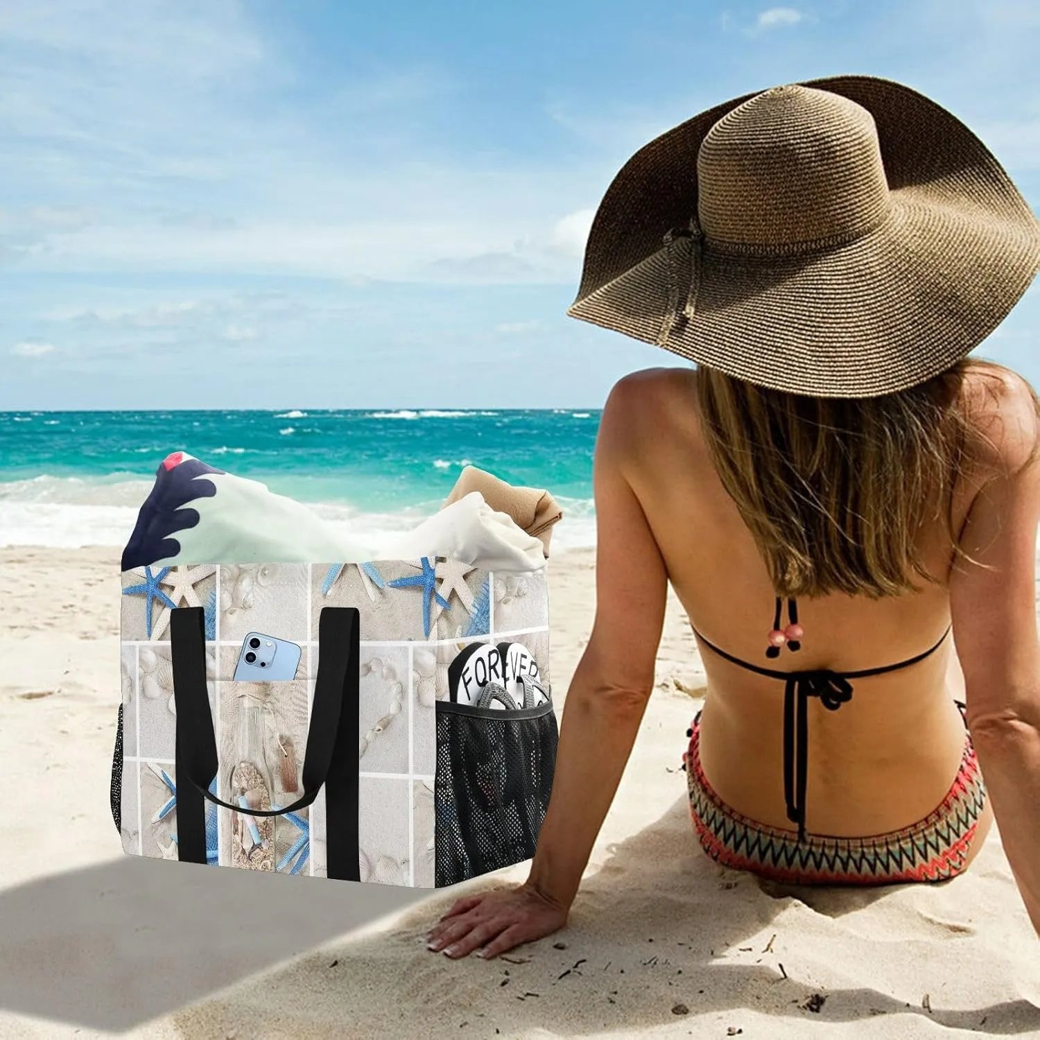 Foldable Grocery Reusable Tote Grocery Bag, Travel Canvas Shoulder Bags, Large Casual Laundry Pool Beach Bag