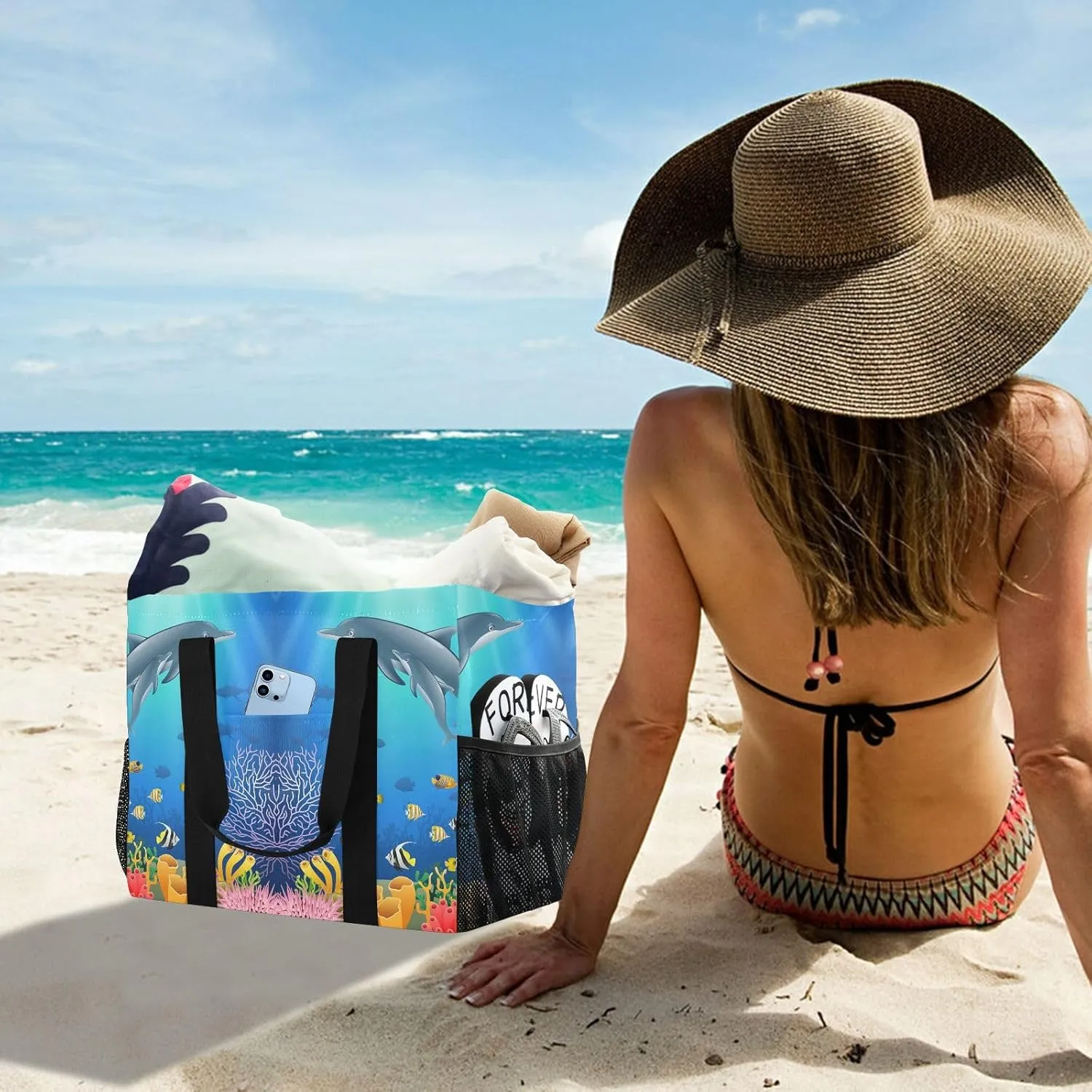 Foldable Grocery Reusable Tote Grocery Bag, Travel Canvas Shoulder Bags, Large Casual Laundry Pool Beach Bag