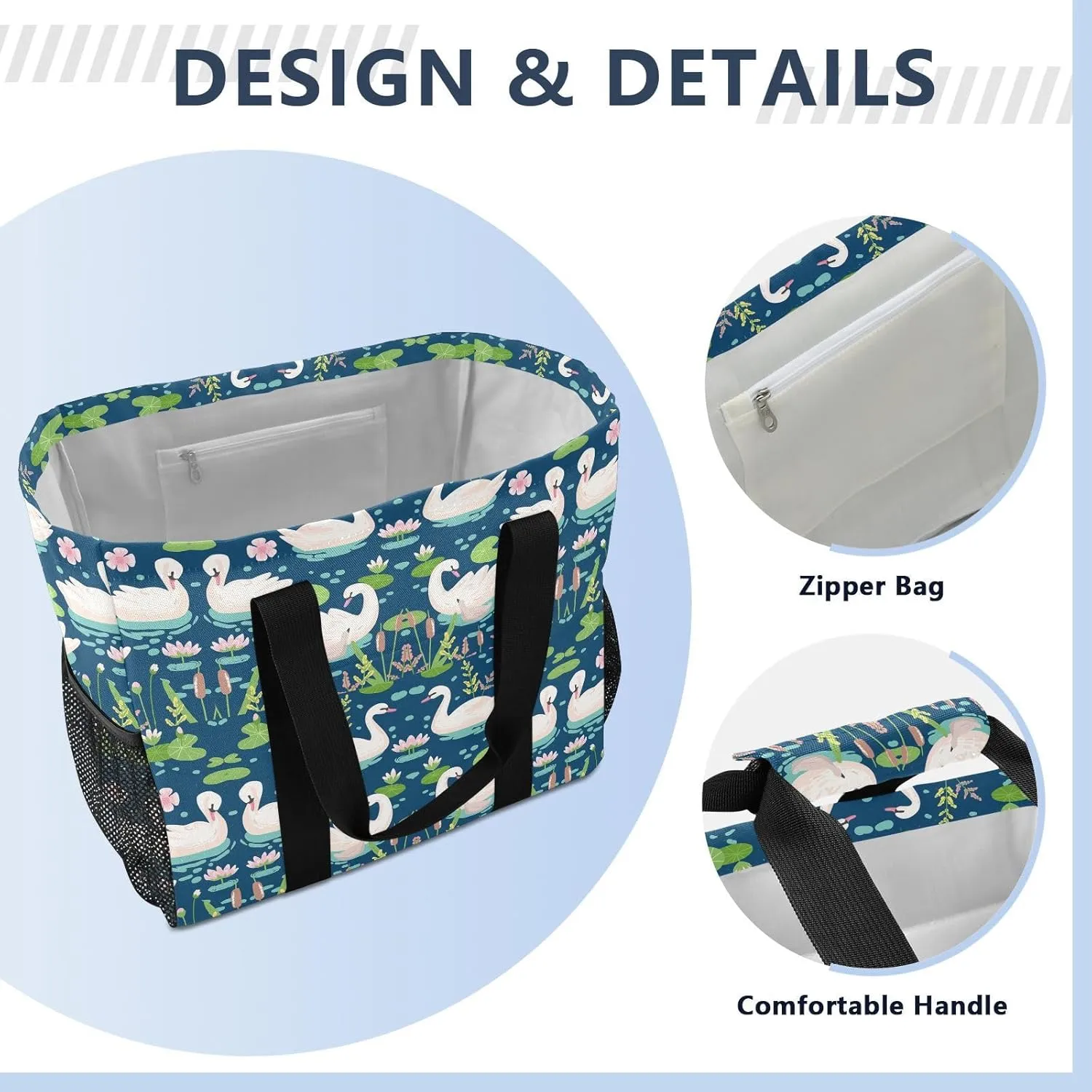 Foldable Grocery Reusable Tote Grocery Bag, Travel Canvas Shoulder Bags, Large Casual Laundry Pool Beach Bag