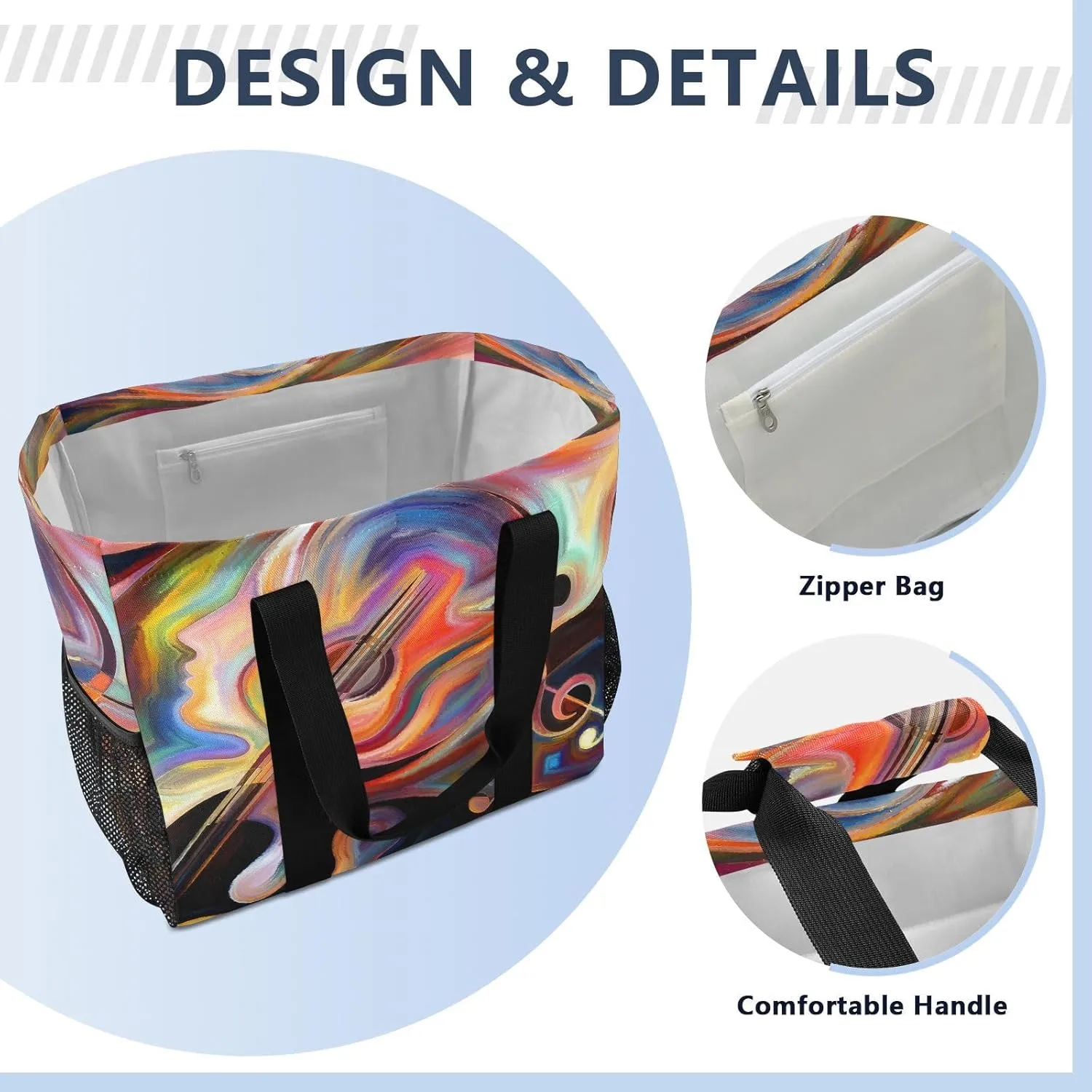 Foldable Grocery Reusable Tote Grocery Bag, Travel Canvas Shoulder Bags, Large Casual Laundry Pool Beach Bag