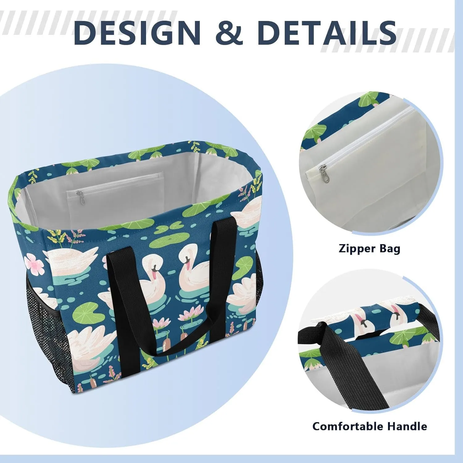 Foldable Grocery Reusable Tote Grocery Bag, Travel Canvas Shoulder Bags, Large Casual Laundry Pool Beach Bag