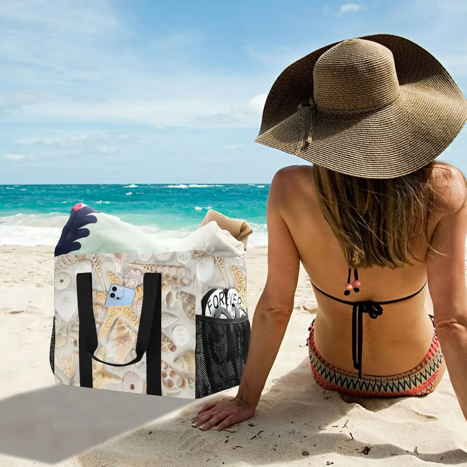 Foldable Grocery Reusable Tote Grocery Bag, Travel Canvas Shoulder Bags, Large Casual Laundry Pool Beach Bag