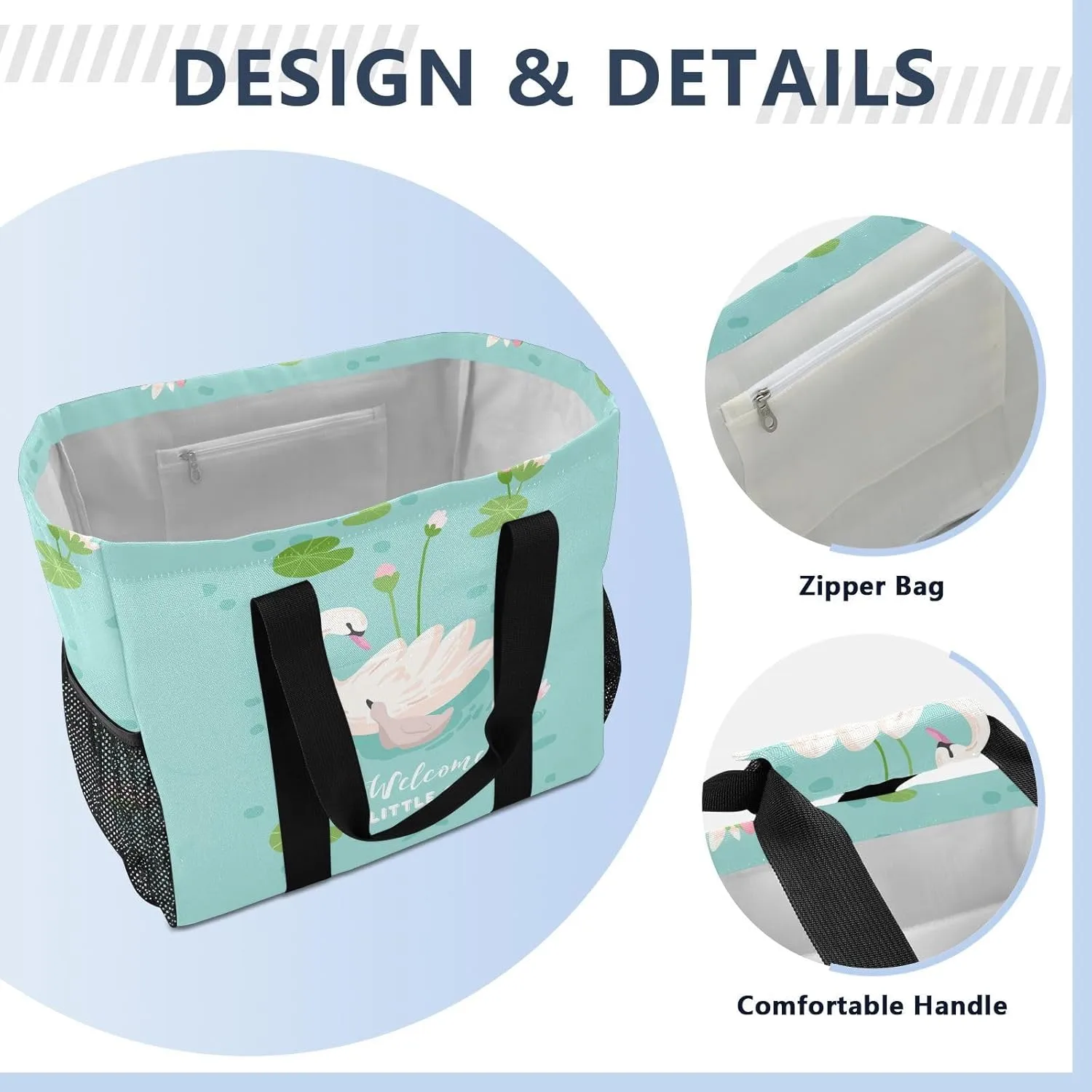 Foldable Grocery Reusable Tote Grocery Bag, Travel Canvas Shoulder Bags, Large Casual Laundry Pool Beach Bag