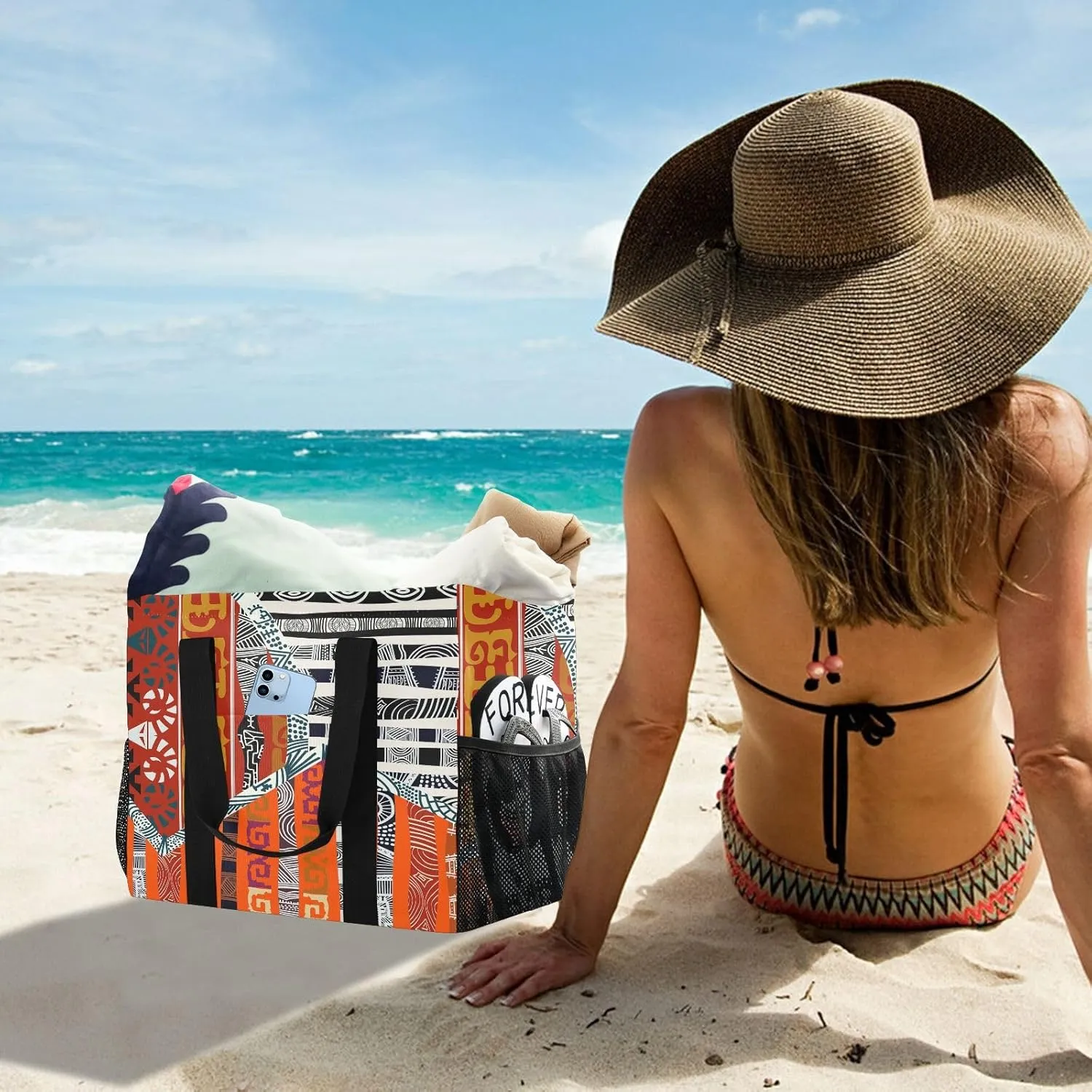 Foldable Grocery Reusable Tote Grocery Bag, Travel Canvas Shoulder Bags, Large Casual Laundry Pool Beach Bag