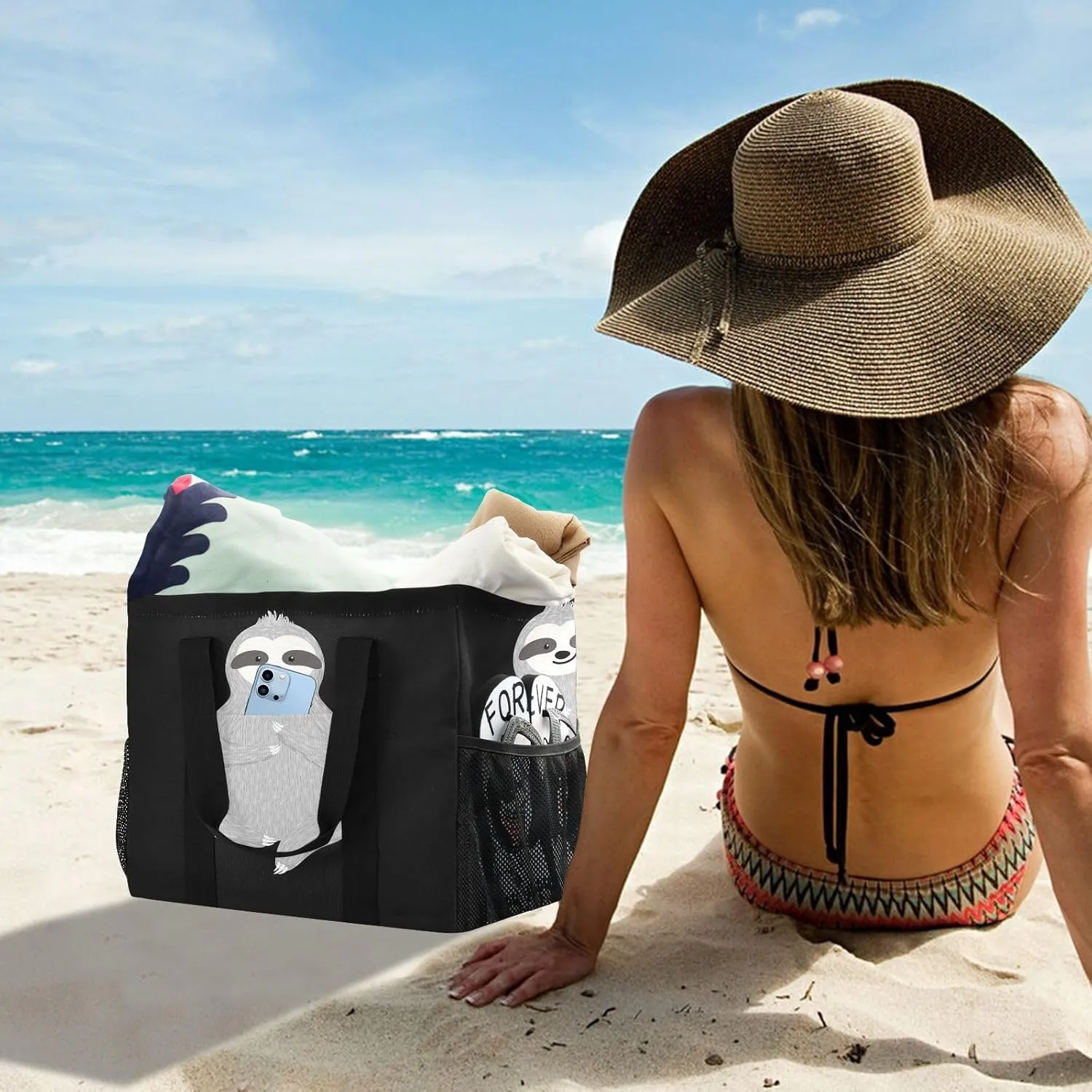 Foldable Grocery Reusable Tote Grocery Bag, Travel Canvas Shoulder Bags, Large Casual Laundry Pool Beach Bag