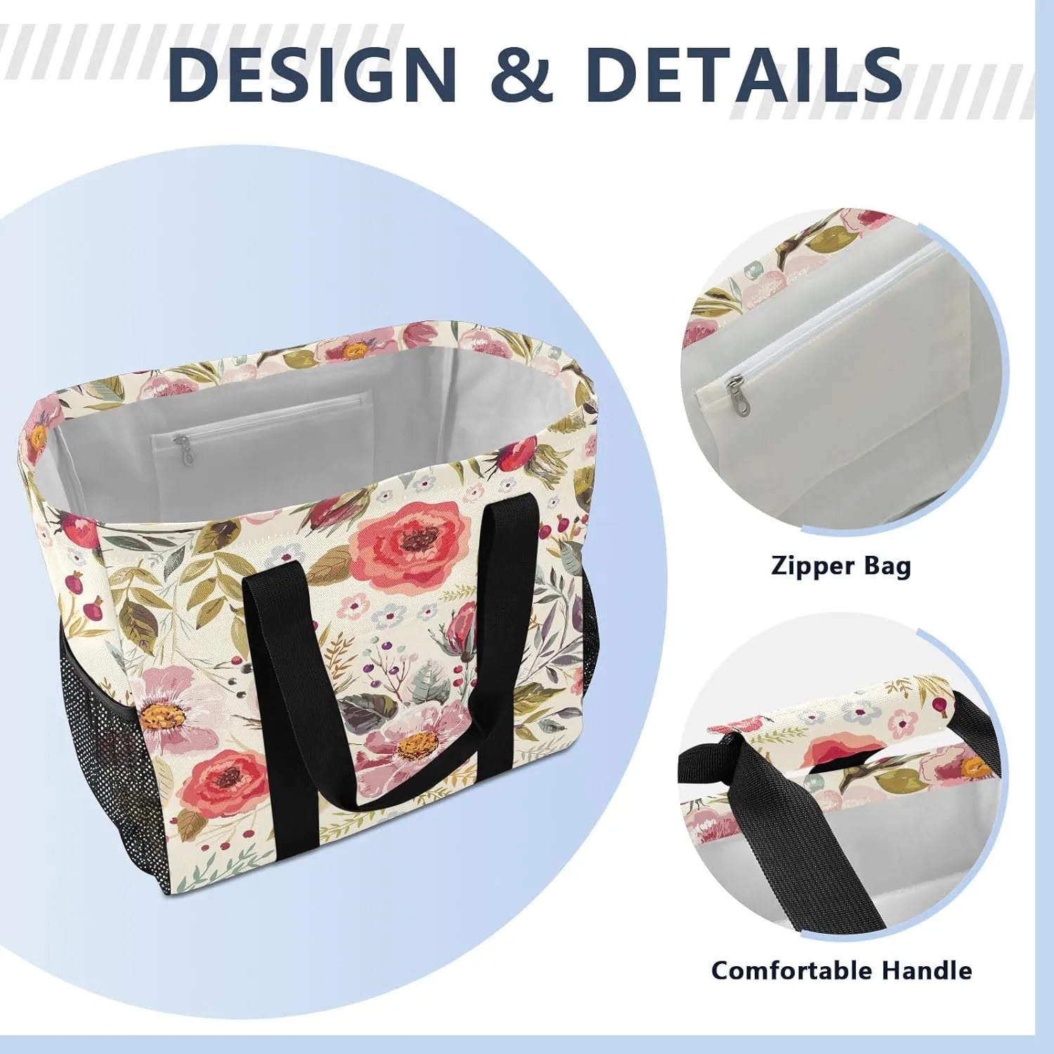 Foldable Grocery Reusable Tote Grocery Bag, Travel Canvas Shoulder Bags, Large Casual Laundry Pool Beach Bag