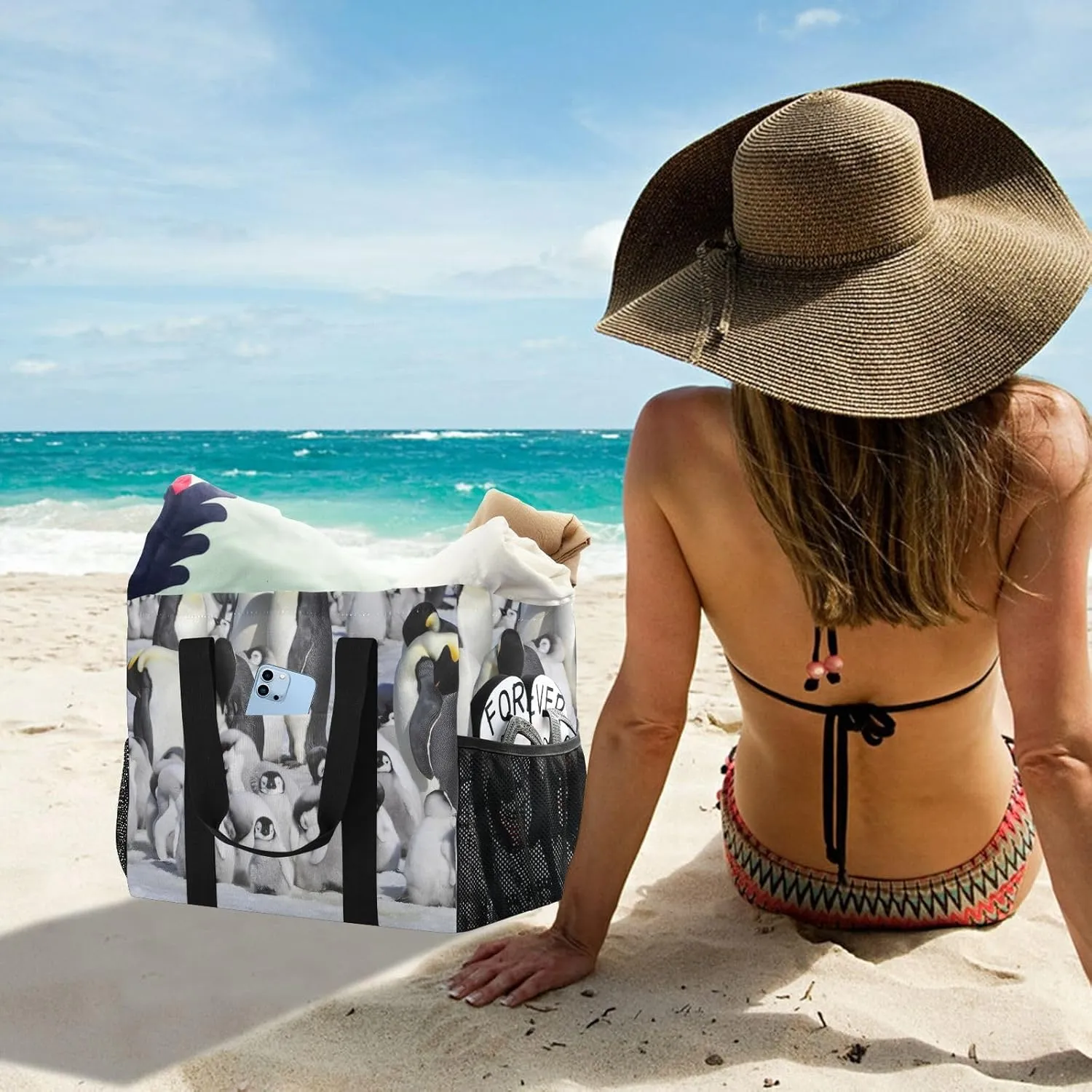 Foldable Grocery Reusable Tote Grocery Bag, Travel Canvas Shoulder Bags, Large Casual Laundry Pool Beach Bag