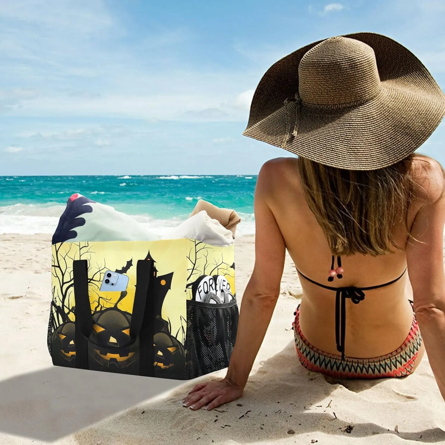 Foldable Grocery Reusable Tote Grocery Bag, Travel Canvas Shoulder Bags, Large Casual Laundry Pool Beach Bag